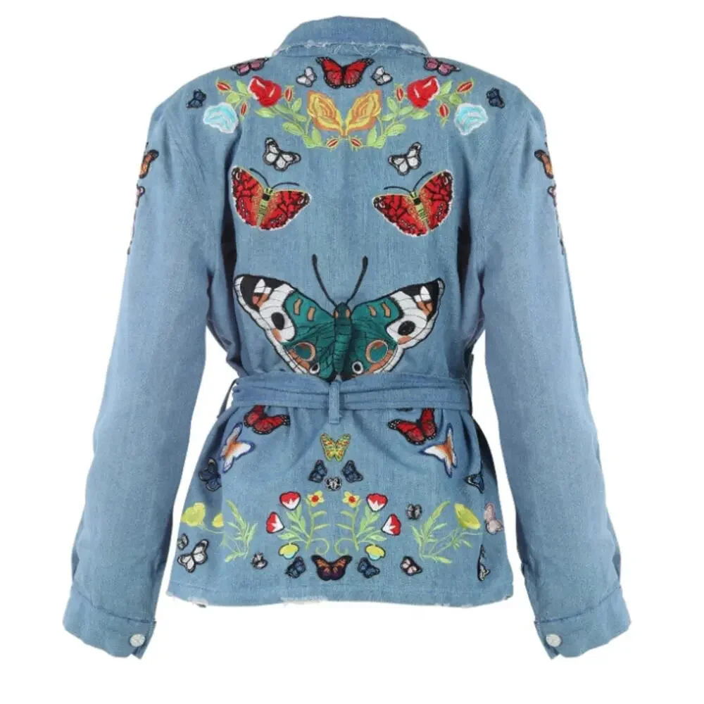 Meghan Fabulous Boheme Butterfly Bomb Jacket Denim Womens Small - Picture 1 of 16